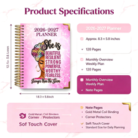 Personnalisez votre design : Carnet de notes/journal/agenda en cuir à spirale, format B6, pour femmes noires