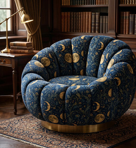 Tissu d'ameublement imprimé botanique Phases de Lune variées, vendu au mètre, pour la rembourrage de meubles, les rideaux et les housses de coussin, en satin de lin - Product Image 2
