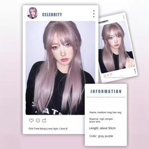 Perruque complète sans lacet pour femme, style groupe, cheveux longs et lisses, gris-violet, mode, poids unitaire 175g - Product Image 3