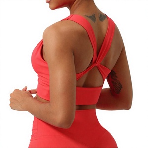 Sujetador deportivo nude con efecto push-up, cuello en V, transpirable, espalda cruzada, a prueba de golpes, para yoga y gimnasio, con tirante interior. - Product Image 3