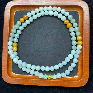 Klasik alami asli giok manik-manik Gelang Kalung Set geometris tiga lapisan Buddha modis wanita CMA - Product Image 6