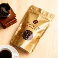 Sachets de café personnalisés anti-odeur, refermables, à fond plat avec fenêtre pour grains de café, aliments pour animaux et gelée