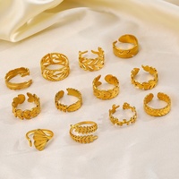 Bague ajustable en or de mode vintage, bague feuilles, bague étanche pour femme, taille ouverte, bagues empilables