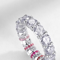 Bague Panyu en argent S925 entièrement sertie de moissanite, taille brillant rond, pierre rose, alliance empilable détaillée pour femme