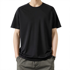 T-shirt en coton noir pour homme, coupe longue, Dry Fit, qualité sport, épais, imprimé intégral - Product Image 2