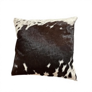 Square Cowhide Pillow 20x20in Black with White Spots Fur Home Decor - Product Image 1