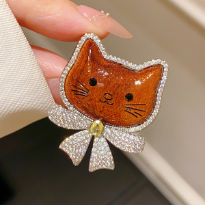 Broche de Luxo Acessível em Madeira Original, Joia de Gato com Laço Fofo, Acessórios Femininos Casuais Bonitos <span class=keywords><strong>Vintage</strong></span> ALN26020310 - Product Image 2