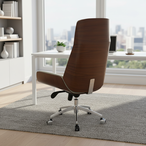 Sedia da Ufficio Danese Nera con Schienale Alto, Poggiatesta Regolabile Cromato, Pieghevole, Ergonomica, Stile Scandinavo per Casa e Ufficio, Realizzata in Legno e Schiuma PU - Product Image 3