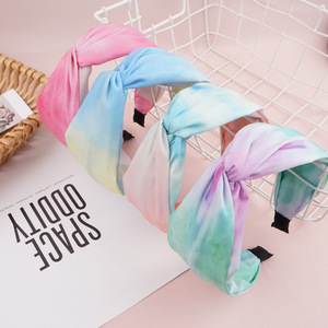 Bandeau croisé à nœud tie-dye dégradé pour femme, élastique et décontracté, avec nœud décoratif, en tissu multicolore - Product Image 2