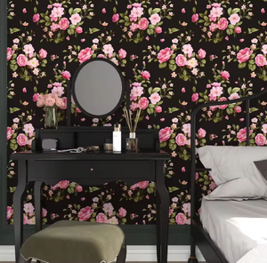 ブラックピンクの花の壁紙皮とスティックビニール壁紙キャビネット防水粘着壁紙キッチンカウンタートップ用 - Product Image 2