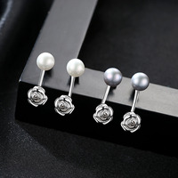 Anting Mutiara Mawar Romantis Perak S925 Serbaguna Model Bunga dan Stud Elegan Aksesoris Telinga Wanita untuk Sehari-hari