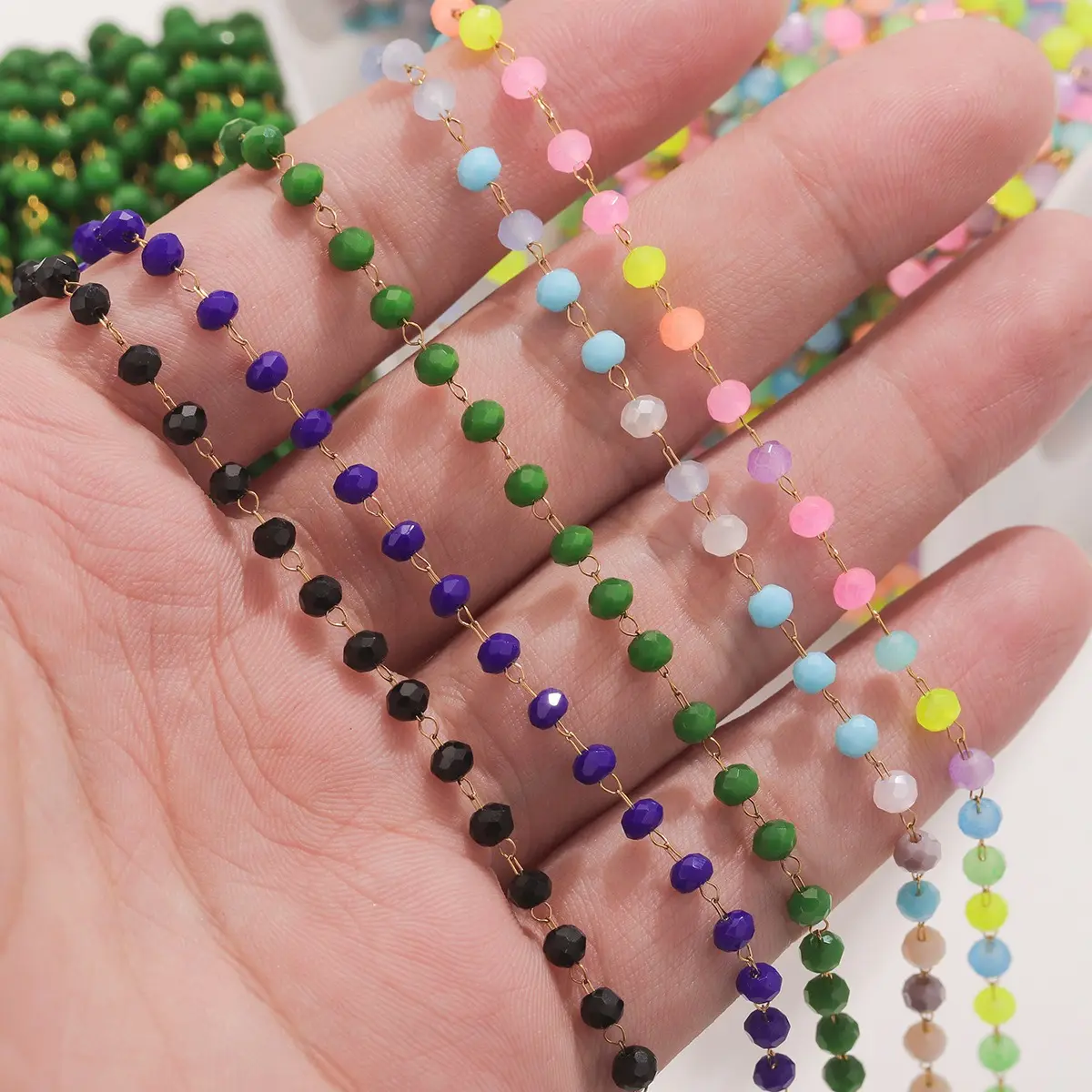 Catena in acciaio inossidabile con perline di cristallo colorato con catena di perline con catena a catena alla rinfusa per la creazione di braccialetti di gioielli