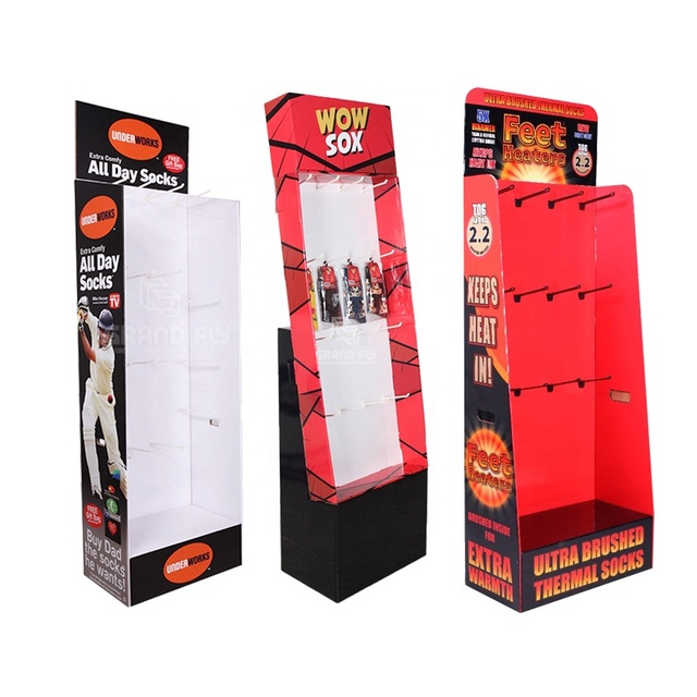 Custom Hook Socks Display Shelf Retail Store POS Power Wing Cardboard Display Racks POP Corrugated Paper Display Stand