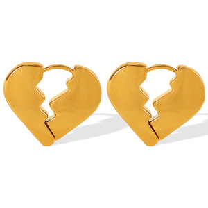 Heart-Shaped <b>Huggie</b> Earrings Gold Zinc Alloy Fashion Jewelry For Women - Product Image 5