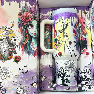 Phát sáng trong bóng tối Halloween cơn ác mộng trước khi giáng sinh cách nhiệt Tumbler chân không Flask thép không gỉ sáng cup với rơm - Product Image 2