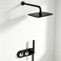 Ensemble de douche WEIHAO en marbre artificiel noir à double poignée, 2 fonctions, avec douchette pluie carrée et douchette à main