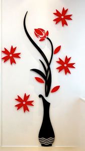 Autocollant mural 3D DIY en forme de rose rouge avec vase en acrylique – Décoration murale artistique pour salon et chambre à coucher - Product Image 5