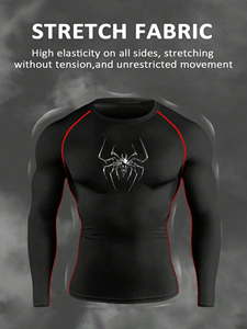 Camiseta Deportiva de Compresión para <span class=keywords><strong>Hombre</strong></span>, Manga Larga, Cuello Redondo, Transpirable, <span class=keywords><strong>El</strong></span>ástica, para Entrenamiento en Gimnasio, Levantamiento de Pesas y Running - Product Image 4