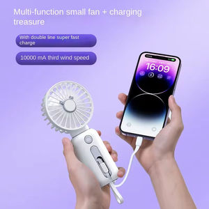<b>Power</b> Bank Fan 2-in-1 Portable Handle Fan <b>USB</b> Charging <b>Cable</b> Three-Speed 5000mAh Battery Plastic English Household Outdoor Use - Product Image 4