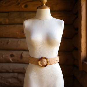 Ceinture en tissu à boucle ronde en résine de coquille d'arbre, largeur 3,5 cm, motif décoratif - Product Image 2