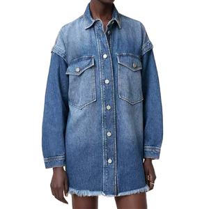 ชุดเดรสยีนส์สีน้ำเงินแบบสั่งทำสำหรับผู้หญิง ผ้าฝ้าย 100% คุณภาพสูง ปกคอพับได้ แขนถอดออกได้ พู่ห้อยสไตล์วินเทจ ชุดเดรสผู้หญิง - Product Image 3