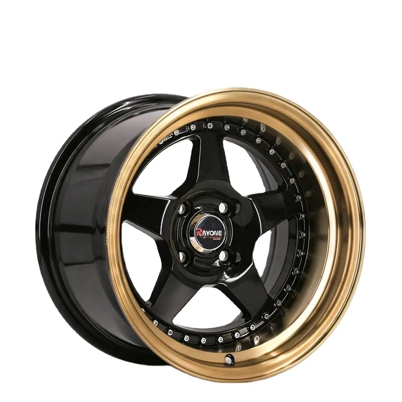 DM603 Gold Color Deep Dish Rivets 4 Hole Rims 15 Inch Alloy Wheels For Car