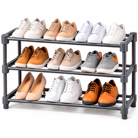 Étagère de rangement pour chaussures pliable en métal léger multifonction à 3 niveaux pour couloir étroit
