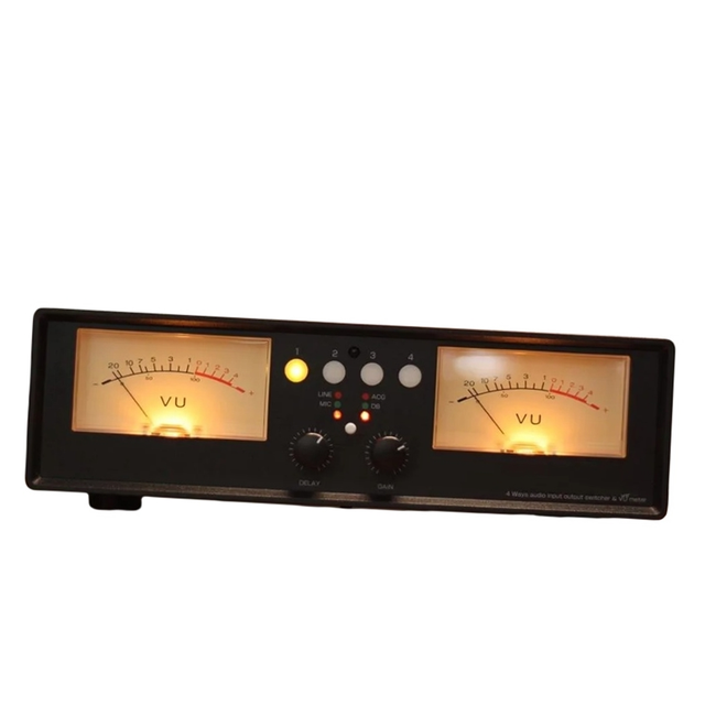 Custom Original VU2-D/L LED Version/Bulb Version MIC+LINE Dual VU Meter Audio Splitter Box 4-Way Switcher Sound Level Indicator