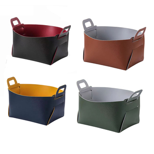 Double Colour PU Leather Foldable Makeup Storage Box Sundries Storage Basket Home Decor Desktop Storage Organizer With Handle