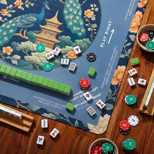 Foilswirl Mahjong Mat Floral Peacock 33" X 33" Blauw Chinoiserie Antislip Geluidsreductie Draagtas Kaartspellen - Product Image 5