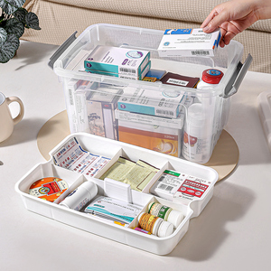 Caja de almacenamiento de Medicina de plástico multifuncional de gran capacidad, organizador de almacenamiento de medicina de emergencia con asa - Product Image 1