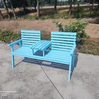 Banc de jardin et de patio extérieur en bois massif moderne bleu Park avec dossier, double place