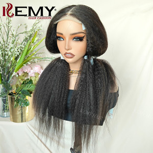 Parrucca KEMY HAIR con Chiusura in Pizzo 4*4 Senza Colla, Resistente al Calore, Capelli Umani Remy Afro Kinky Lisci Lunghi Ricci per Donne di Colore - Product Image 3
