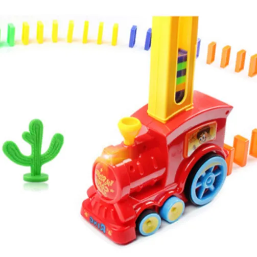 <span class=keywords><strong>Juego</strong></span> de tren eléctrico de dominó automático para niños, dominó de juguete de plástico colorido, regalo de Navidad