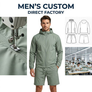 Conjunto Deportivo Ligero Personalizado para Hombre, Chaqueta Cortavientos, Sudadera con Capucha de Nailon y Pantalones Cortos, Traje Deportivo Resistente al Viento - Product Image 1