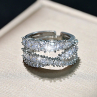 Bague de Fiançailles et de Promesse Ajustable en Argent Plaqué Or, Ornée de Zircons Cubiques Scintillants, Style Croix Givrée, Empilable