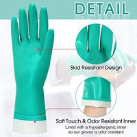 Gants en coton doublés de floc de 13 pouces de long, résistants aux produits chimiques au nitrile, gants de sécurité pour le nettoyage ménager, gants en nitrile vert de 15 mil