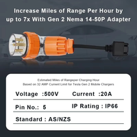 Adaptateur de chargeur EV 3/5 broches pour Tesla Model S, 3, X, Y Gen 2, rallonge de chargeur EV, connecteur de prise 240V à 32A