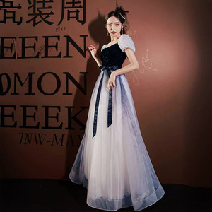 Elegant A-Line Evening Dress Square Collar Empire Waist Gradient Colors Polyester Vintage Style For Banquets And Events - Product Image 3