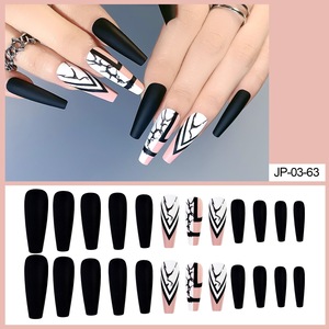 <span class=keywords><strong>Uñas</strong></span> postizas de cobertura completa, estilo ballet, en dos tonos, negro, nude y <span class=keywords><strong>rosa</strong></span>, con efecto mármol craquelado blanco, color sólido mate, para mujer. - Product Image 5