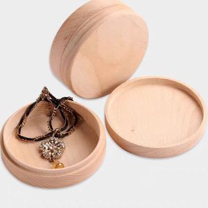 Beech Wood Jewelry <b>Storage</b> Box Round Natural Color Covered Desktop Organizer for <b>Rings</b> Earrings Necklaces Bracelets - Product Image 1