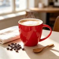 Ensemble tasse et soucoupe à café vintage en porcelaine rouge de style américain 380cc, logo personnalisable, résistant à la chaleur, passe au lave-vaisselle, écologique