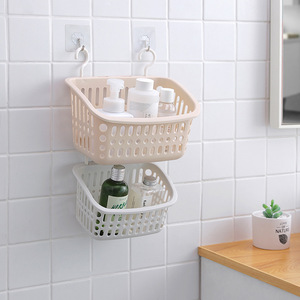 Hanging Storage <b>Basket</b> Bathroom <b>Plastic</b> Rectangle Beige Wall Mounted Shower Organizer - Product Image 3