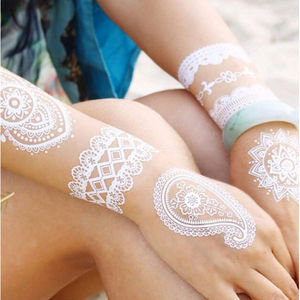 <b>White</b> <b>Lace</b> Tattoo Sticker Temporary Body Art Elegant Design For Women Wedding Party One Size Digital Printing PET Film - Product Image 3