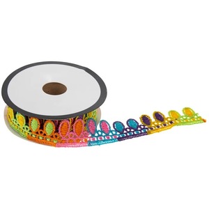 Floral Embroidered Double Face <b>Ribbon</b> 1-1/2 in Pink Green Eco-Friendly Fabric Craft Trim for DIY Decoration & Gift Packaging - Product Image 2