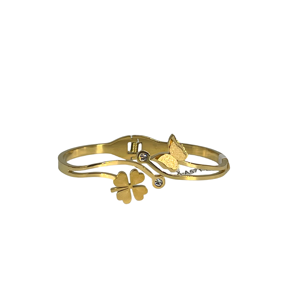 Fashion Charm <b>Bracelet</b> 316L Stainless Steel PVD Gold Plating Four Leaf Clover Butterfly Design Women's Jewelry - Product Image 1