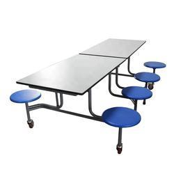 Conjunto de mesas y sillas plegables conectadas para cafetería comercial, con estructura de acero inoxidable y tablero de madera. - Product Image 3