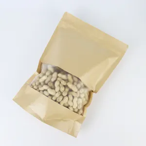 Pochettes en papier Kraft à fermeture éclair pour emballage alimentaire avec fenêtre, fournisseur d'usine