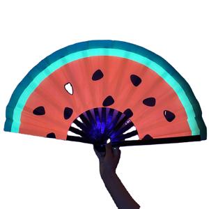 Abanico Plegable Grande para Fiestas, Abanico con Bolsa de Tela, Abanico Holográfico UV Colorido para Hombres y Mujeres, Varillas de Bambú, Decorativo - Product Image 3