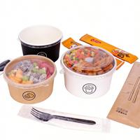 Mangkuk, piring, dan kotak makan sekali pakai dari kertas kraft daur ulang untuk sup, salad, nasi, dan air, dengan embossing dan foil emas, desain kustom.